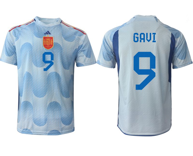 Men 2022 World Cup National Team Spain away aaa version blue #9 Soccer Jerseys